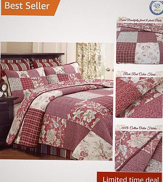 3-Piece Queen Quilt Set - Luxurious 100% Cotton Patchwork for Elegant Bedrooms
