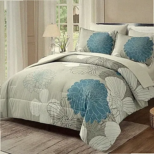 7 Pieces Bed in a Bag King Comforter Set Floral Comforter King 104"×90" Blue