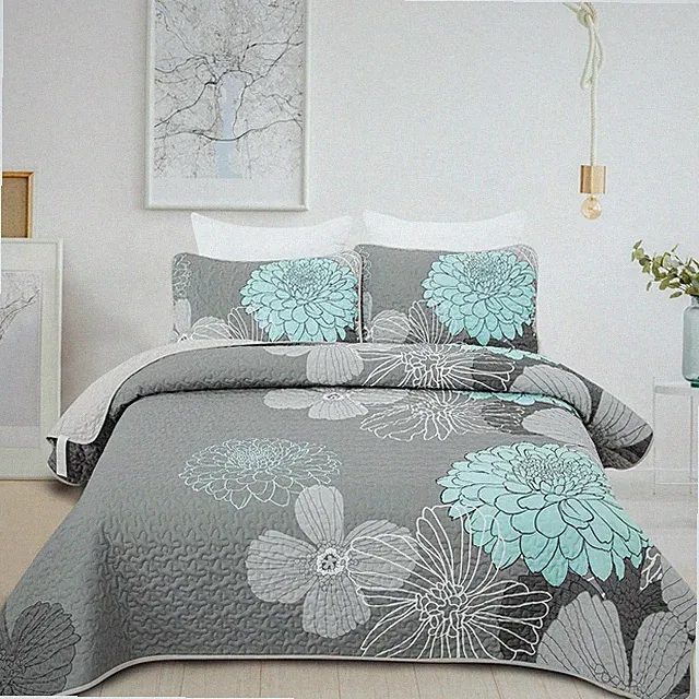 Anibedding Green Floral Pattern Full Size Quilt Set - 3 Pieces Quilt Coverlet...