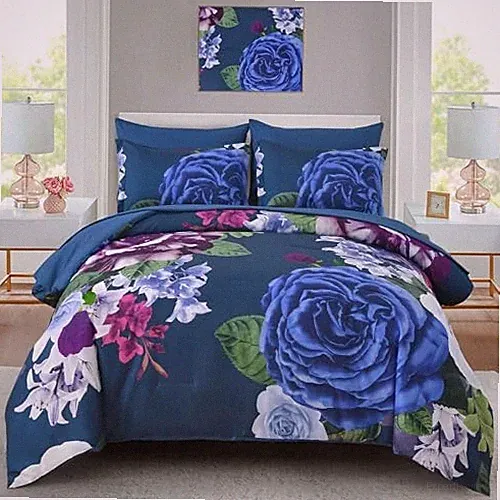 Blue Floral Comforter Set 7 Pieces Bed in a Bag Botanical King Dark Blue