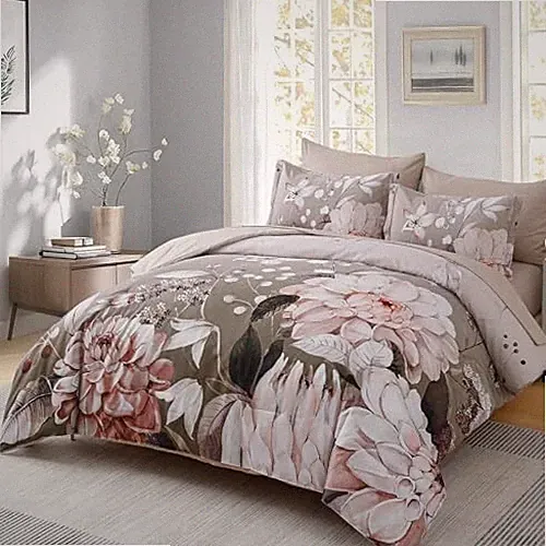 Brown Comforter Set Size - 7 Pieces Floral Bedding Sets, Soft King Brown 2
