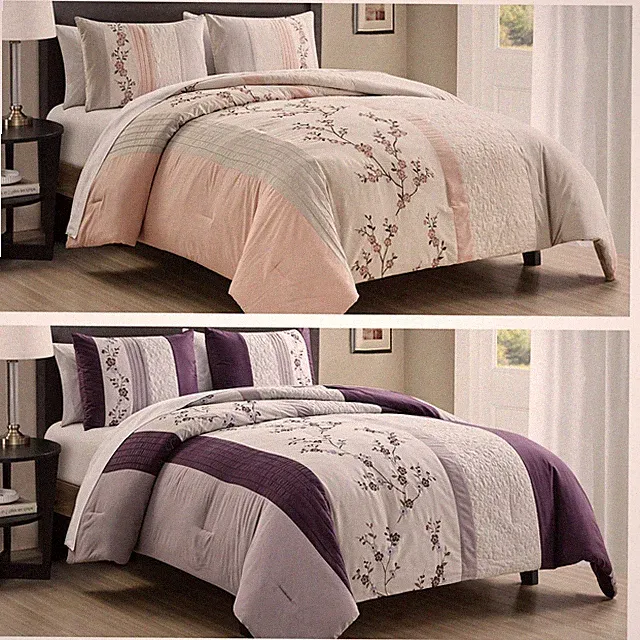 Chezmoi Collection 7-Piece Bed in a Bag Cherry Blossom Embroidery Comforter Set