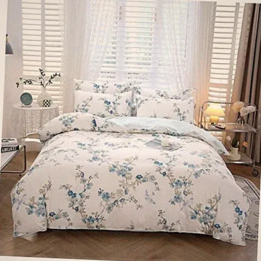 Duvet Cover Set Queen Size 100% Cotton 3 Pieces Bedding Queen-3pcs Blue Floral