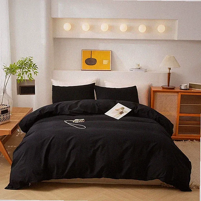 ECOCOTT 3 Pieces Duvet Cover Queen Size 100% Washed Cotton 1 Duvet Cover with Zi