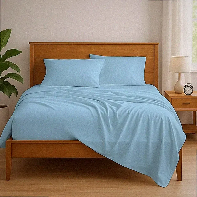 Egyptian Cotton Queen Sheet Set 15 Inch Deep Pocket 60x80 Light Blue 4 PCS