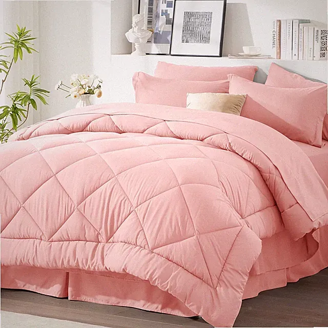 Full Comforter Set Pink - Bed in a Bag Full Size 8 Pieces, All Season Bed Set, F