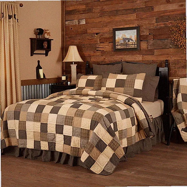 Primitive California King Quilt Set Black Patchwork Kettle Grove VHC Brands