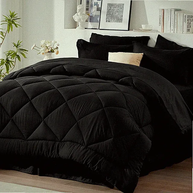 Queen Comforter Set Black Bed Bag Queen Size 8 Pieces All Season Bed Set