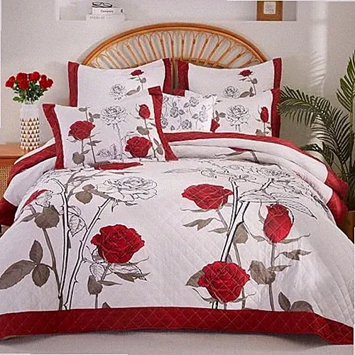 Quilt King Size Rose Bedding Set Floral Bedspread King（106"x96"） Red