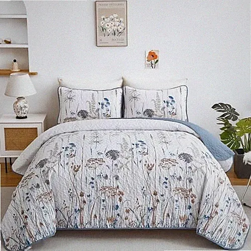 Quilt Size Floral Botanical King Quilt Bedding Set 3 California King Blue