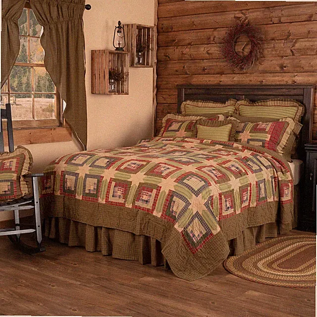 Rustic Queen Quilt Set Green Tea Cabin Cotton VHC Brands VHC Brands