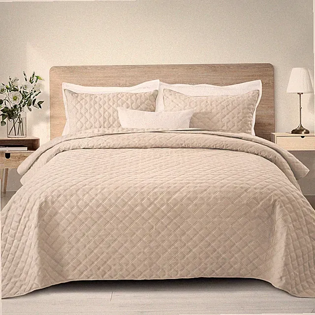 Soft Quilt Set King Size, 3 Pieces Lightweight Quilts Brich Beige Bedspreads...