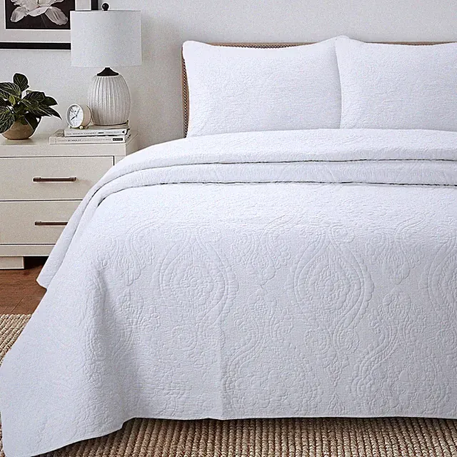 White/Ivory/Gray Medallion Reversible Cotton Quilt Set Bedspread Coverlet Daybed