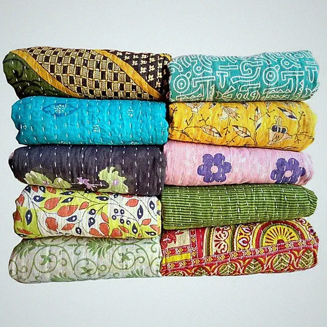 WHOLESALE LOT OF Indian Vintage Reversible Kantha Quilt Throw Blanket Bedspreads